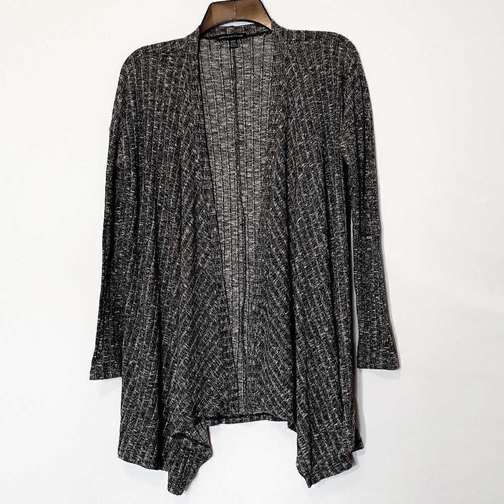 American EAGLE Long Open Cardigan; 3/4 Sleeves; Variegated Gray; Size Small
